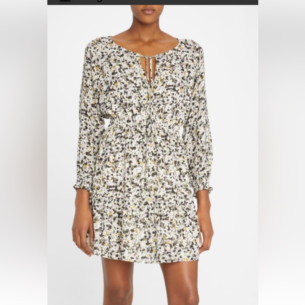 Theory Floral Print Dress in White, Black and Yellow